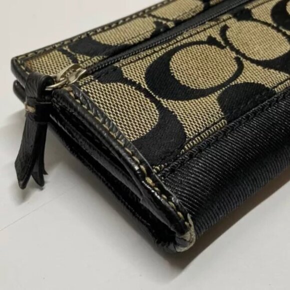 Coach Vintage Signature Snap Front Wallet Black Gray Canvas Leather Cardholder - Picture 6 of 15